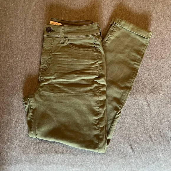 Olive Green Ankle Cropped Jeans - Picture 1 of 2